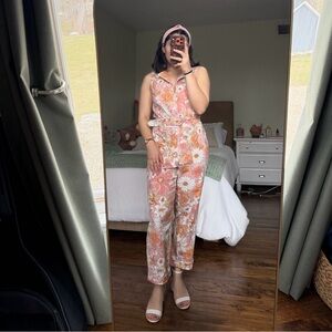 Skies Are Blue Floral Jumpsuit - Pink and White